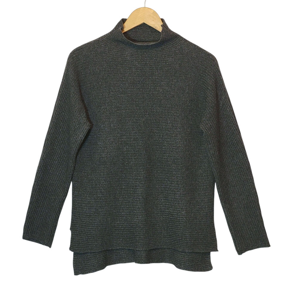 Bartolini Wool Cashmere Rib Knit Mock Neck Sweater Gray M Made in Italy